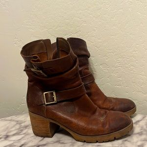 Woman’s brown leather strap boots- size 8